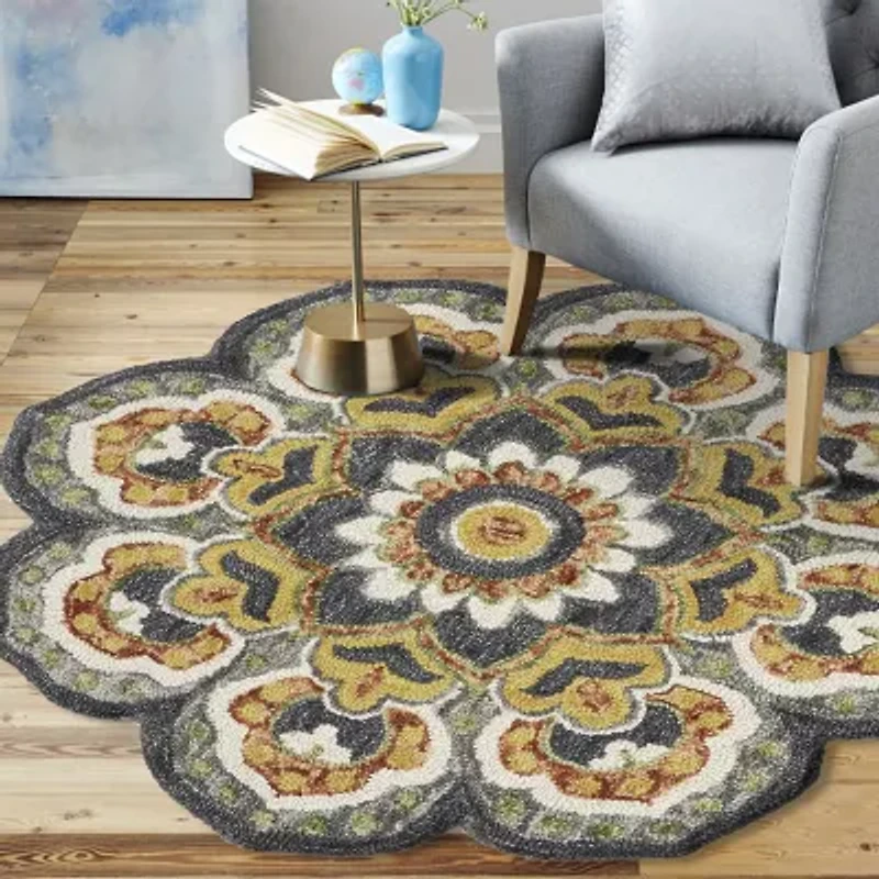 Daisy Bel Floral Hand Tufted Indoor Round Area Rug