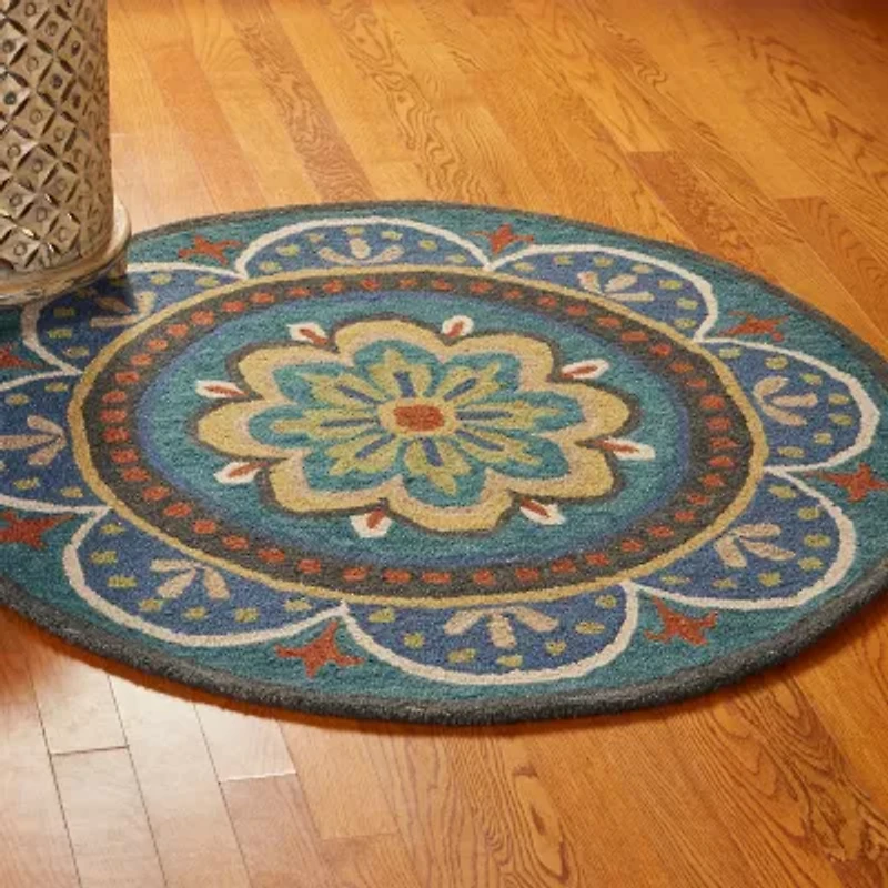 Daisy Ray Floral Hand Tufted Indoor Round Area Rug