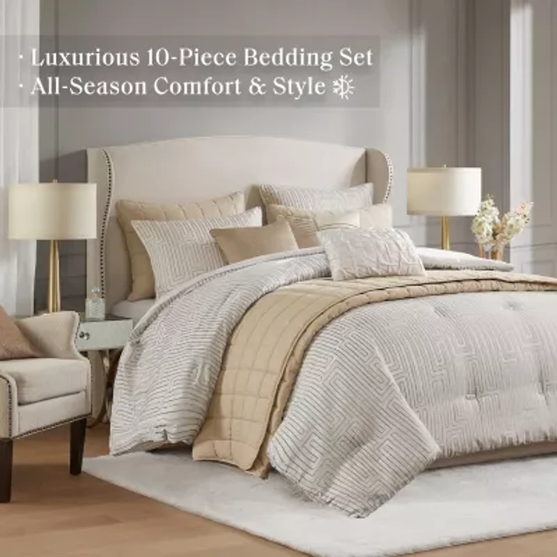 Madison Park Hayden 10-Piece Luxury Jacquard Comforter & Quilt Set