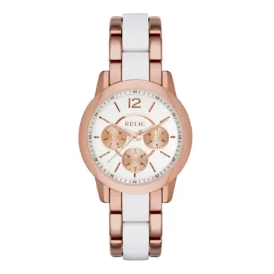 Relic® Payton Womens Rose-Tone & White Resin Bracelet Sport Watch ZR15761