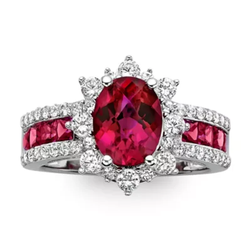 Lab-Created Ruby & White Sapphire Sterling Silver Starburst Cocktail Ring