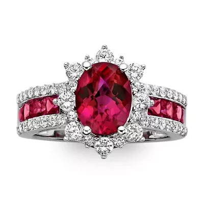 Lab-Created Ruby & White Sapphire Sterling Silver Starburst Cocktail Ring