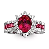 Lab-Created Ruby & White Sapphire Sterling Silver Starburst Cocktail Ring