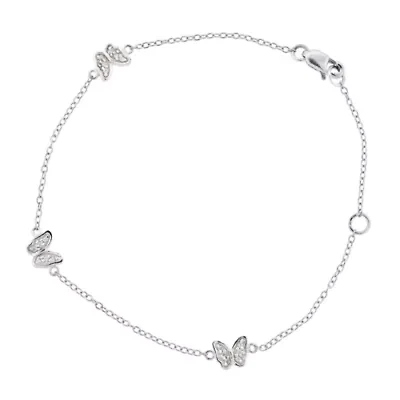 Diamonart Womens Sterling Silver 7 Inch Hollow Cable Butterfly Chain Bracelet