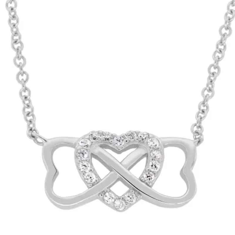 DiamonArt® Womens 1/3 CT. T.W. White Cubic Zirconia Sterling Silver Heart Pendant Necklace