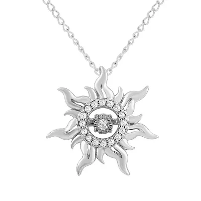 Enchanted Disney Fine Jewelry Womens Diamond-Accent Sterling SIlver "Rapunzel" Twinkling Pendant Necklace"