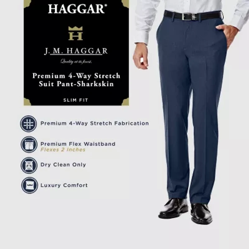 Haggar JMH 4 Way Stretch Mens Fabric Slim Fit Flat Front Suit Pant