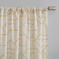 Archaeo Jigsaw Embroidery Linen Blend Rod Pocket Sheer Single Curtain Panel