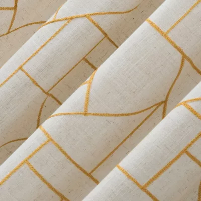 Archaeo Jigsaw Embroidery Linen Blend Rod Pocket Sheer Single Curtain Panel