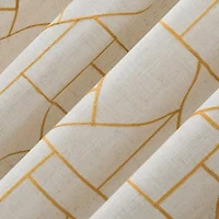 Archaeo Jigsaw Embroidery Linen Blend Rod Pocket Sheer Single Curtain Panel