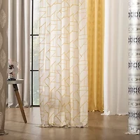 Archaeo Jigsaw Embroidery Linen Blend Rod Pocket Sheer Single Curtain Panel