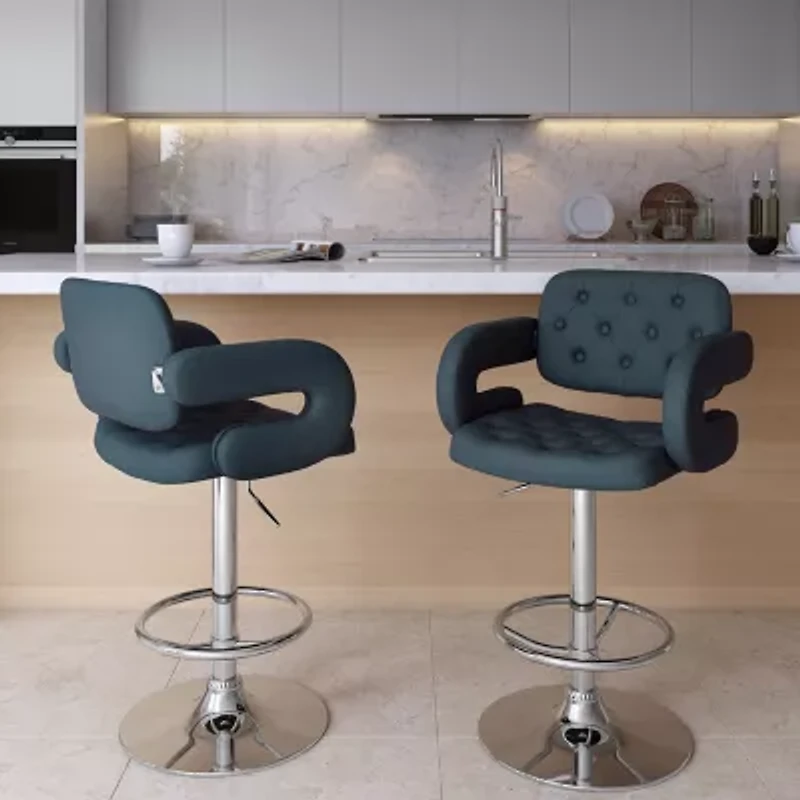 Corliving 2-pc. Upholstered Tufted Swivel Bar Stool