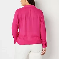 Worthington Womens Plus Cuffed Long Sleeve Regular Fit Button-Down Shirt
