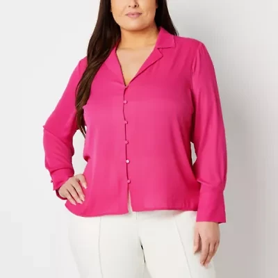 Worthington Womens Plus Cuffed Long Sleeve Regular Fit Button-Down Shirt