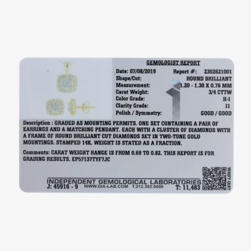 Diamond Blossom Womens 3/4 CT. T.W. Natural White Diamond 14K Gold 2-pc. Jewelry Set