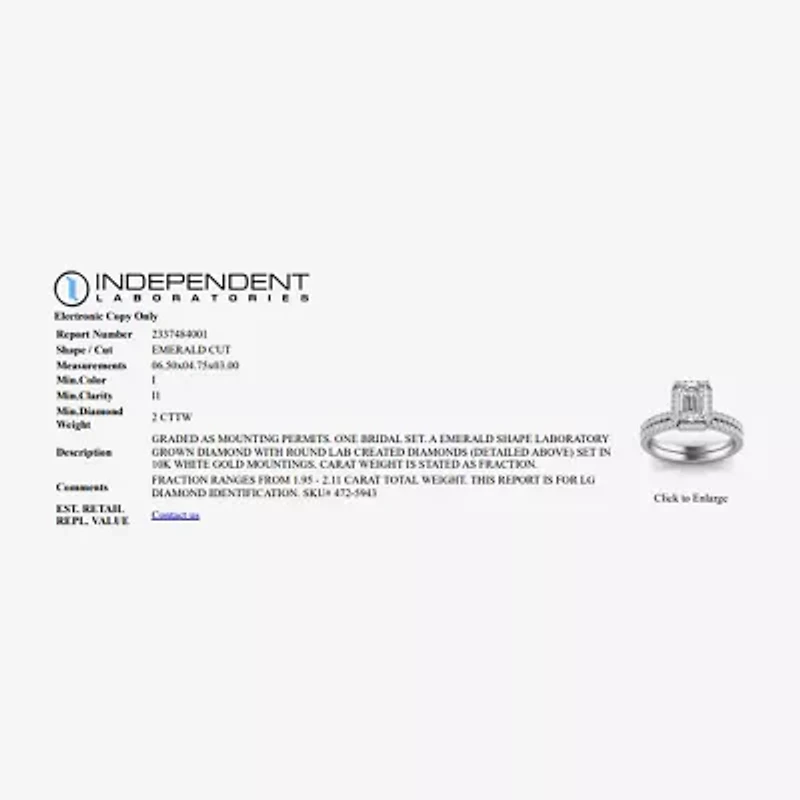 Signature By Modern Bride Womens 2 CT. T.W. Lab Grown White Diamond 10K or 14K Gold Side Stone Bridal Set