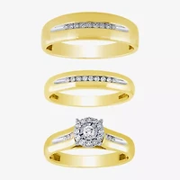 Unisex Adult 1/3 CT. T.W. White Diamond 10K Two Tone Gold Halo Side Stone Ring Set