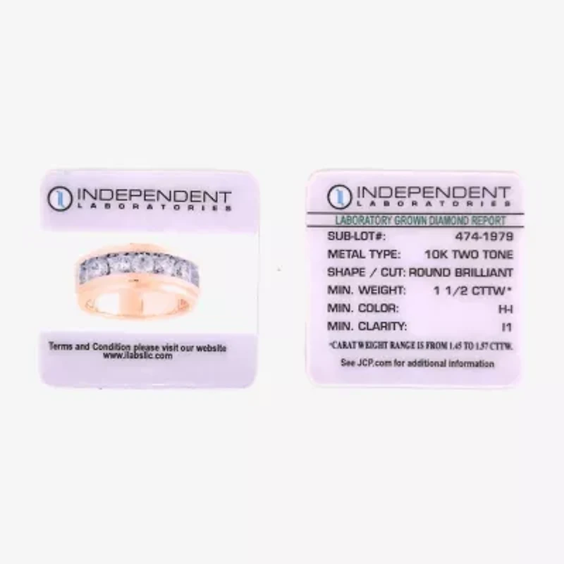 (H-I / I1) Mens 1 1/2 CT. T.W. Lab Grown White Diamond 10K Gold Wedding Band
