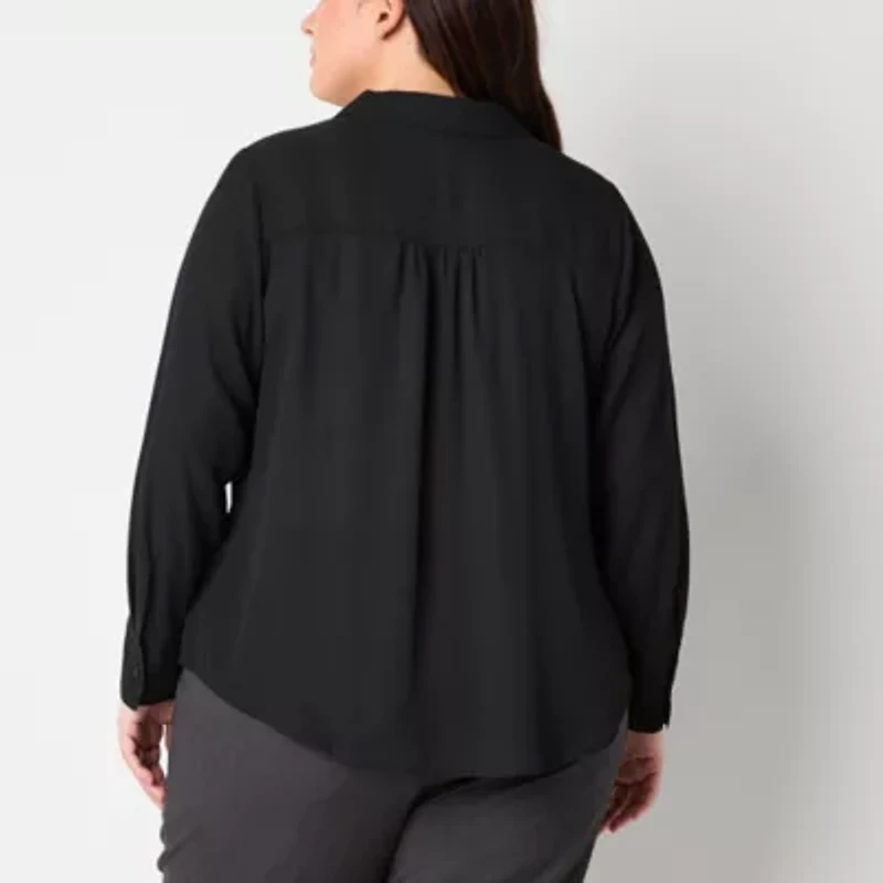 Liz Claiborne Womens Plus Vent Long Sleeve Regular Fit Button-Down Shirt