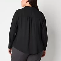 Liz Claiborne Womens Plus Vent Long Sleeve Regular Fit Button-Down Shirt