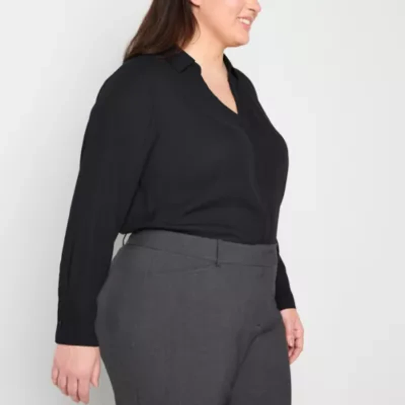 Liz Claiborne Womens Plus Vent Long Sleeve Regular Fit Button-Down Shirt