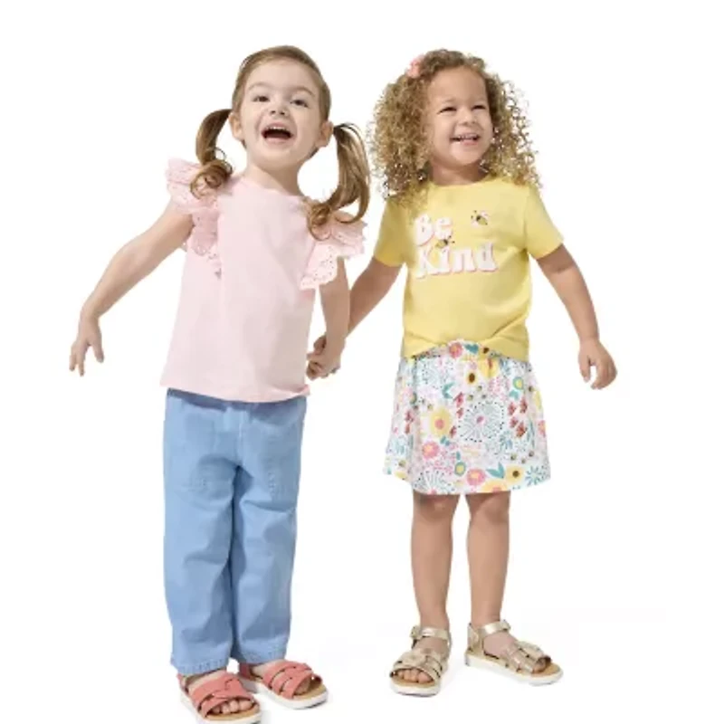 Okie Dokie Toddler & Little Girls Round Neck Short Sleeve Regular Fit Graphic T-Shirt