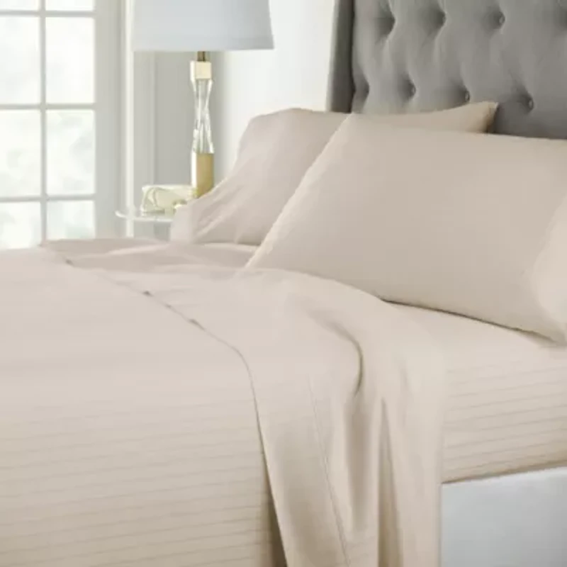 Liz Claiborne 600TC Cotton Sateen Dobby Stripe Wrinkle Free Sheet Set