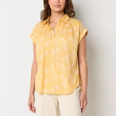 a.n.a Womens Short Sleeve Button Down Blouse Tall