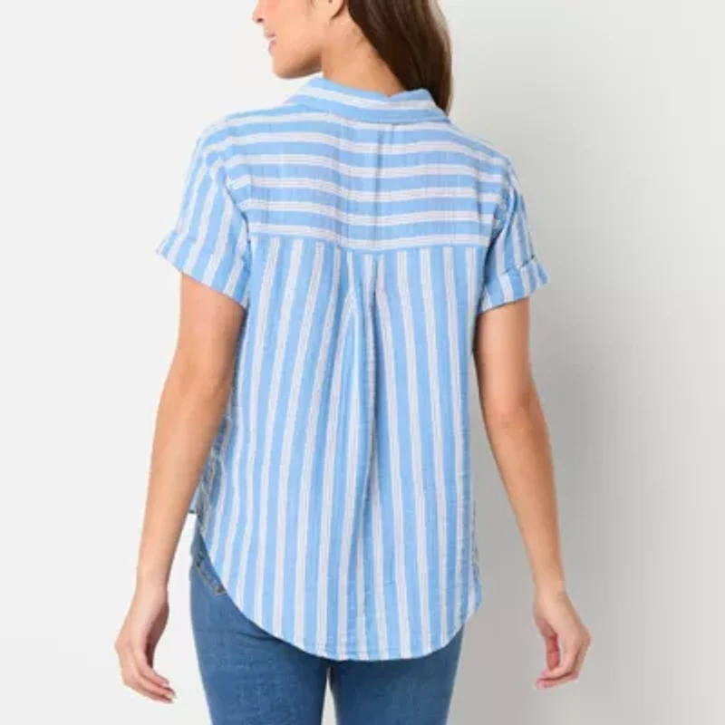 a.n.a Womens Short Sleeve Fitted Regular Fit Tall Button-Down Shirt