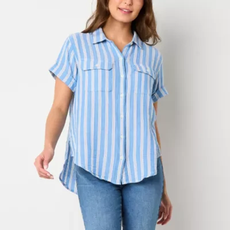 a.n.a Womens Short Sleeve Fitted Regular Fit Tall Button-Down Shirt