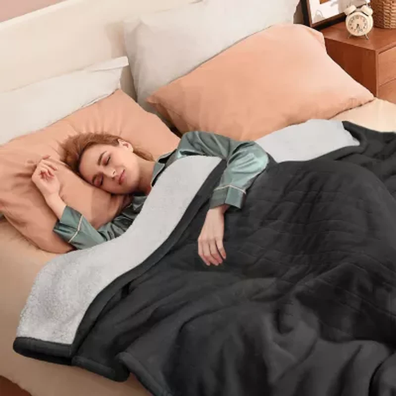 Sealy® Flannel & Sherpa Heated Midweight Blanket