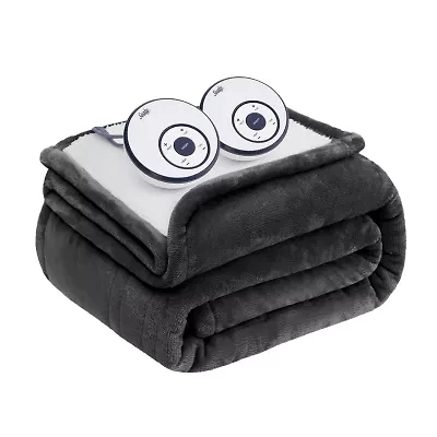 Sealy® Flannel & Sherpa Heated Midweight Blanket