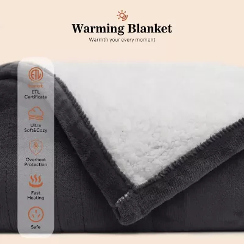 Sealy® Flannel & Sherpa Heated Midweight Blanket