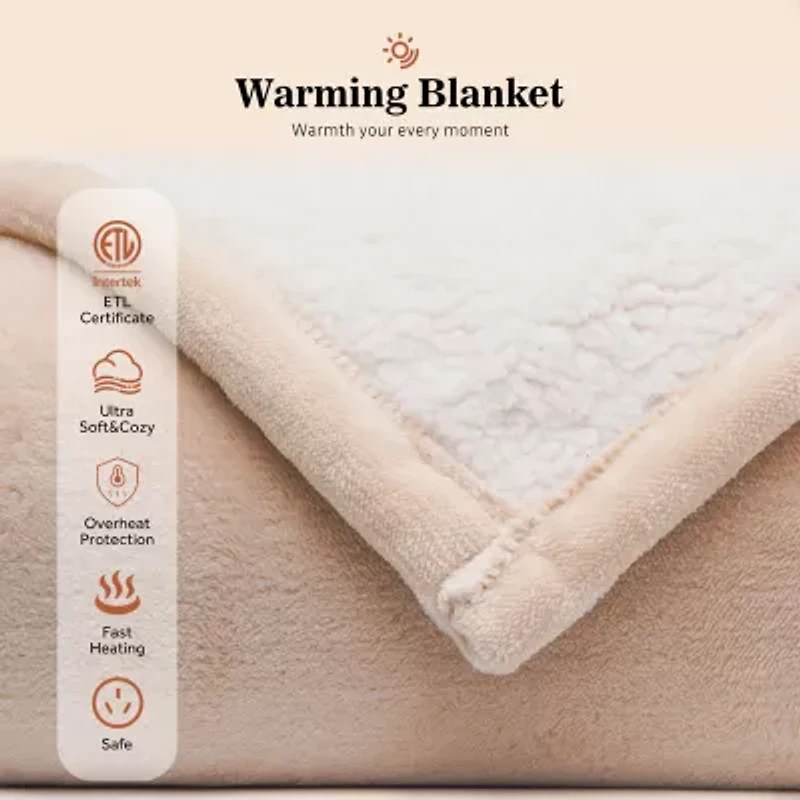 Sealy® Flannel & Sherpa Heated Midweight Blanket