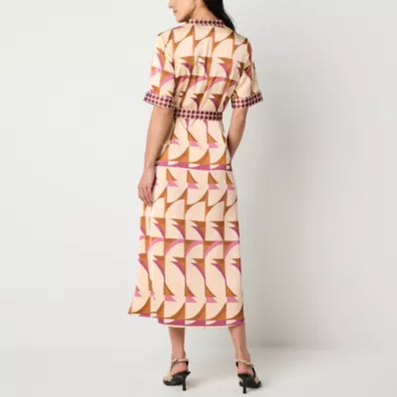 Worthington Womens Short Sleeve Geometric Shirt Dress