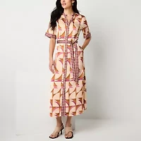 Worthington Womens Short Sleeve Geometric Shirt Dress