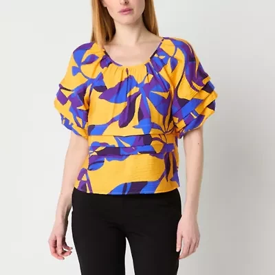 Liz Claiborne Womens Round Neck Elbow Sleeve Blouse