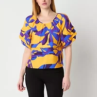 Liz Claiborne Womens Round Neck Elbow Sleeve Blouse