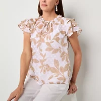 Liz Claiborne Womens Y Neck Short Sleeve Blouse