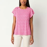 Liz Claiborne Womens Easy-on + Easy-off Crew Neck Short Sleeve Adaptive Blouse