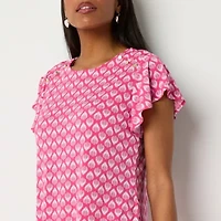 Liz Claiborne Womens Easy-on + Easy-off Crew Neck Short Sleeve Adaptive Blouse