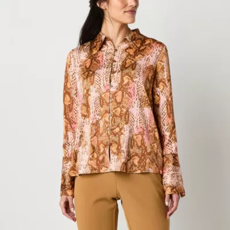 Worthington Womens Cuffed Long Sleeve Fitted Button-Down Shirt