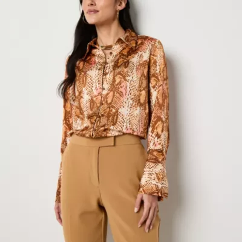 Worthington Womens Cuffed Long Sleeve Fitted Button-Down Shirt