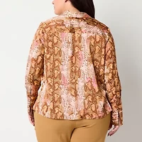 Worthington Womens Plus Long Sleeve Cuffed Fitted Button-Down Shirt