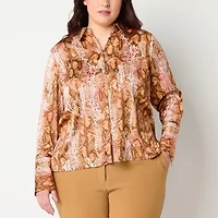 Worthington Womens Plus Long Sleeve Cuffed Fitted Button-Down Shirt