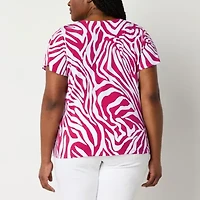 Liz Claiborne Womens Plus V Neck Short Sleeve Blouse