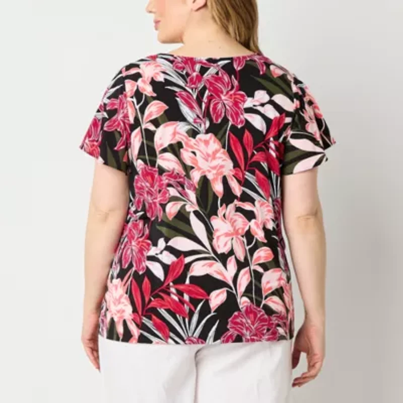 Liz Claiborne Womens V Neck Short Sleeve Plus Blouse