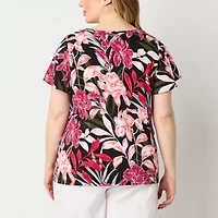 Liz Claiborne Womens V Neck Short Sleeve Plus Blouse