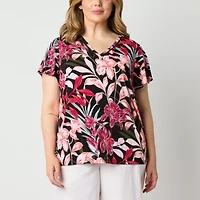 Liz Claiborne Womens V Neck Short Sleeve Plus Blouse