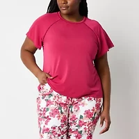Liz Claiborne Womens Round Neck Short Sleeve Plus Blouse
